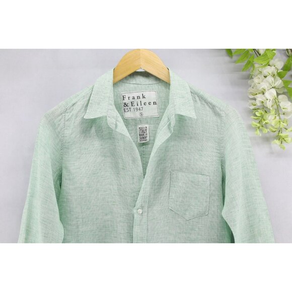 Frank & Eileen Women's Light Green 100% Italian Linen Button Down Shirt Top Sz S - Picture 3 of 9